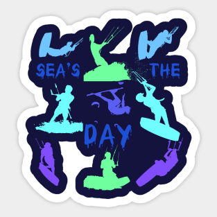 Kitesurfer Silhouette Pattern With Seas The Day Quote Sticker